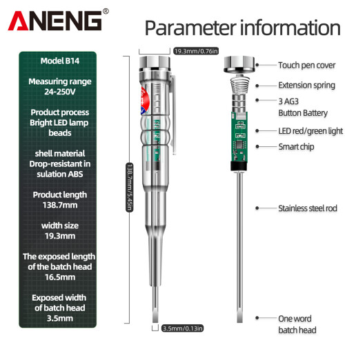 ANENG B14 Electric Test Pen 24-250V with Self-Check and Alarm Function 2