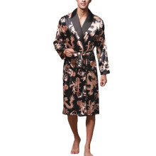 Accappatoio leggero in raso da donna, maniche lunghe, fantasia setosa, tasche frontali, scollo a V, cintura regolabile, comodo accappatoio in raso