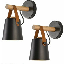 Wandlamp met zwenkarm, hout, metaal, PU-leer, modieus vintage industrieel design, geschikt voor slaapkamer, woonkamer en hal (2)