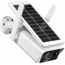 Soldrevet sikkerhedskamera med kontinuerlig opladning, udendørs ultraklar opløsning med smart PIR-bevægelsessensor, spotlight, IP66 vandtæt,