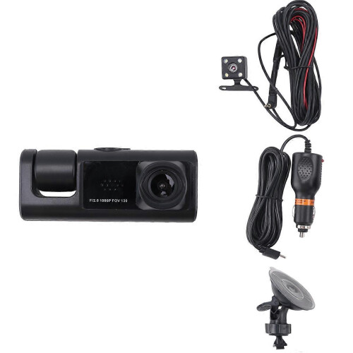 3-channel dashcam, 1080p front camera, infrared night vision, loop recording