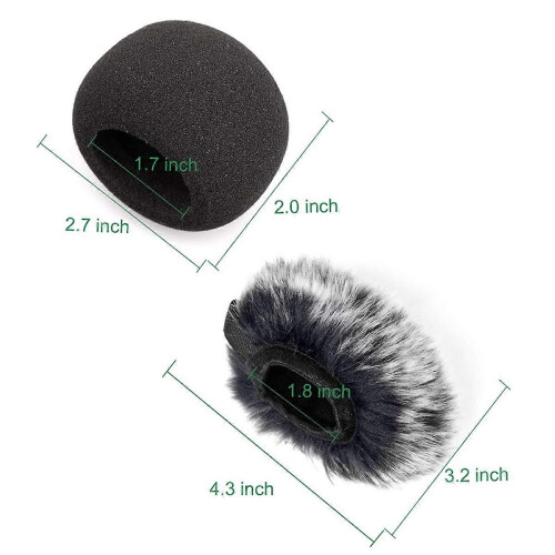 2 microphone windscreens: fur windscreen + foam microphone windscreen compatible with