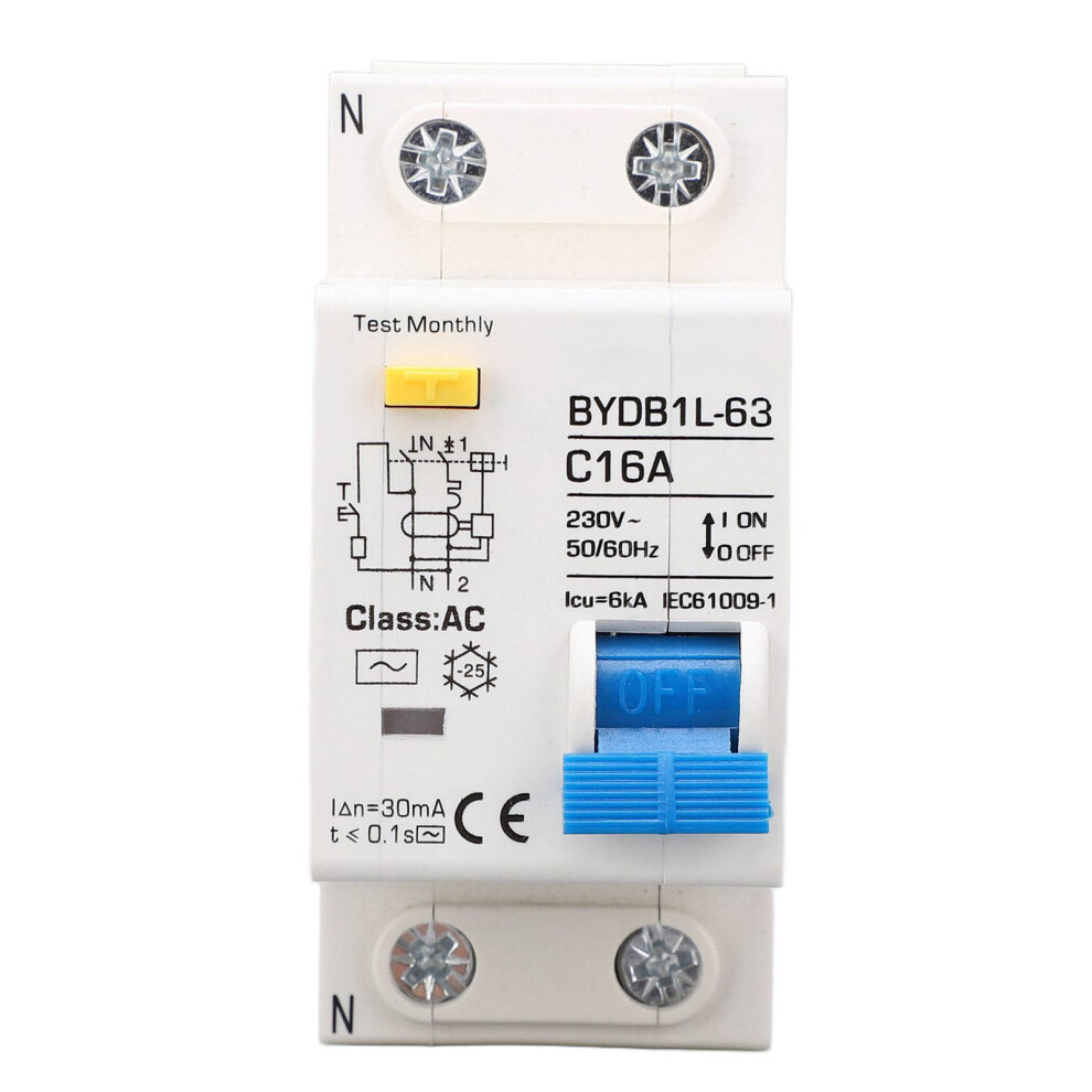 16A 1P+N Ac Residual Current Earth Leakage Circuit Breaker, Din Rail 8761371991763