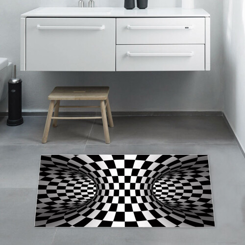 Magic Tunnel Interior Backdrop Decor, Black White Checkered Backdrop Geometric Checkerboard Background with 3D Illusion, Vortex Photography Backdrop 2