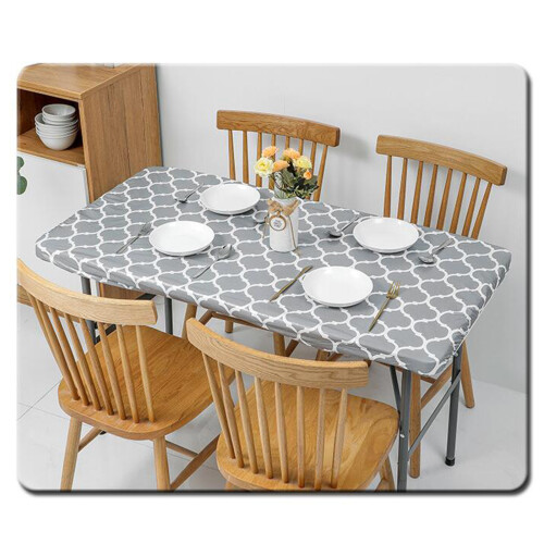 Fitted Rectangle Tablecloth with Non Slip Design, PVC Waterproof Cover Featuring Secure Fit Elastic Lining, Flannel Backed Protector for Kitchen 1