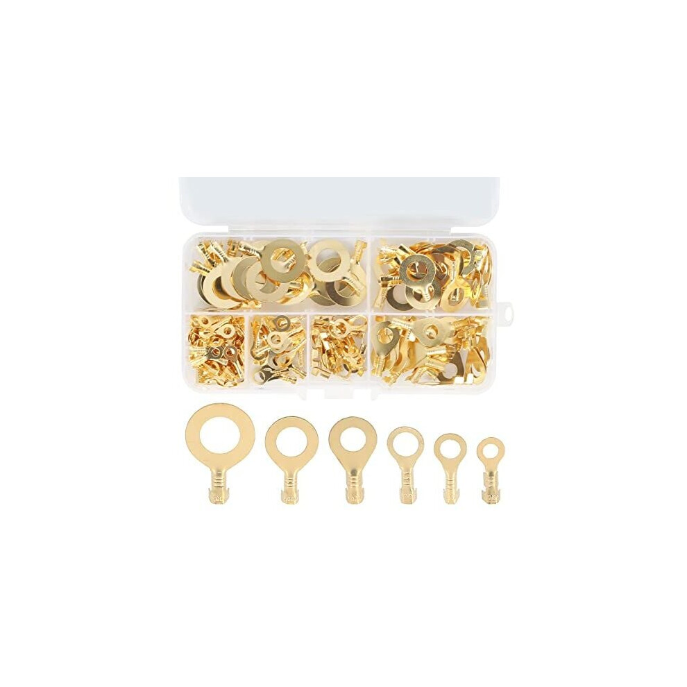 Cable Ring Terminal, Brass Wire Lugs Electric Connector Non-Insulated Copper Ring Terminals Cold Pressed For Diy Projects, Appliances 9358999399331