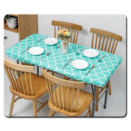 Fitted Rectangle Tablecloth with Non Slip Design, PVC Waterproof Cover Featuring Secure Fit Elastic Lining, Flannel Backed Protector for Kitchen 2