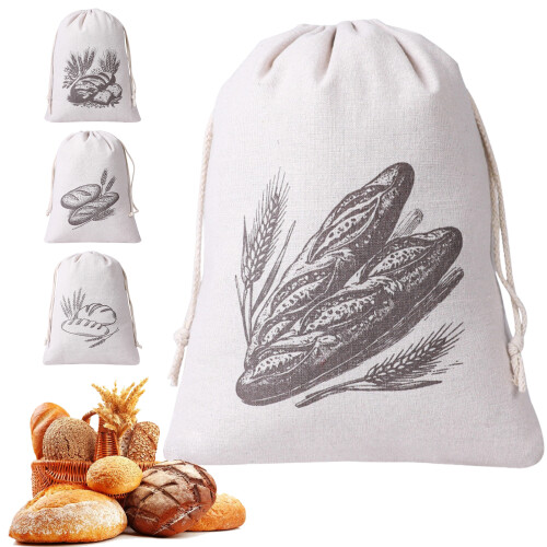Cotton Bread Storage Bag TPU Lined Interior and Drawstring-B 2
