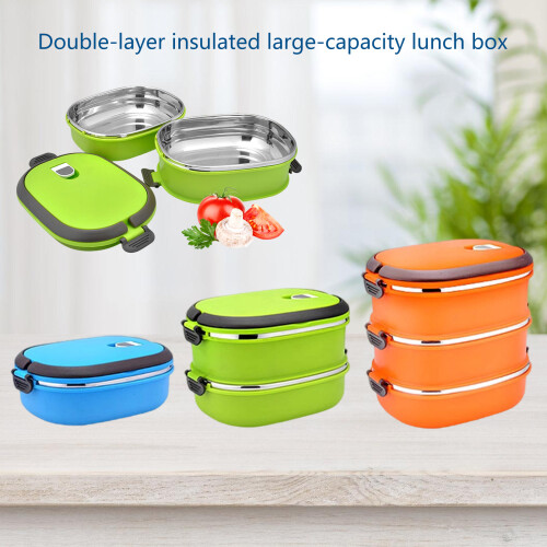 Rectangular Stainles Steel Lunch Container with-2 Orange 2