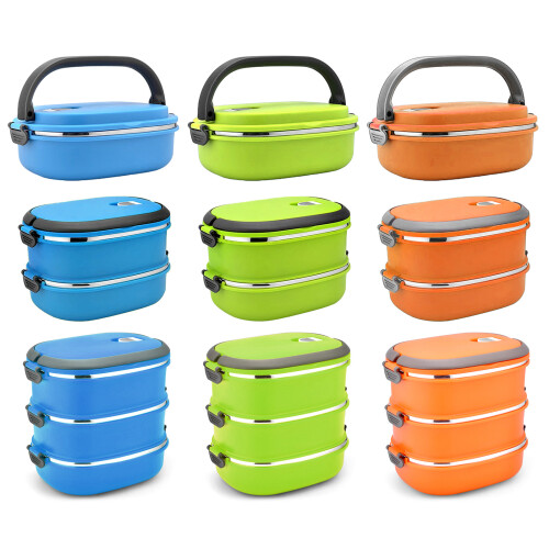 Rectangular Stainles Steel Lunch Container with-2 Orange 1
