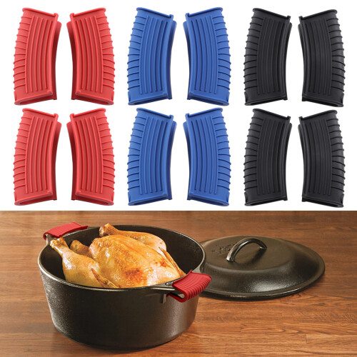 Dishwasher Safe Pot Handle Covers Heat Resistant Silicone-Blue 2