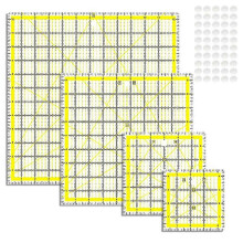 Set da 4 pezzi. Righello patchwork, righello quadrato in acrilico, modelli patchwork, con anelli antiscivolo (4,5 x 4,5 pollici, 6 x 6 pollici, 9,5 x)
