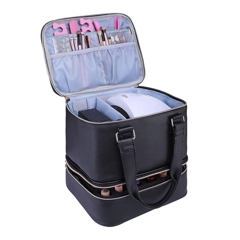 NailPolish Storage Box NailPolish Organizers Case for NailTech Double Layer NailPolish Bag Detachable Carrying Bag Black Double Handle