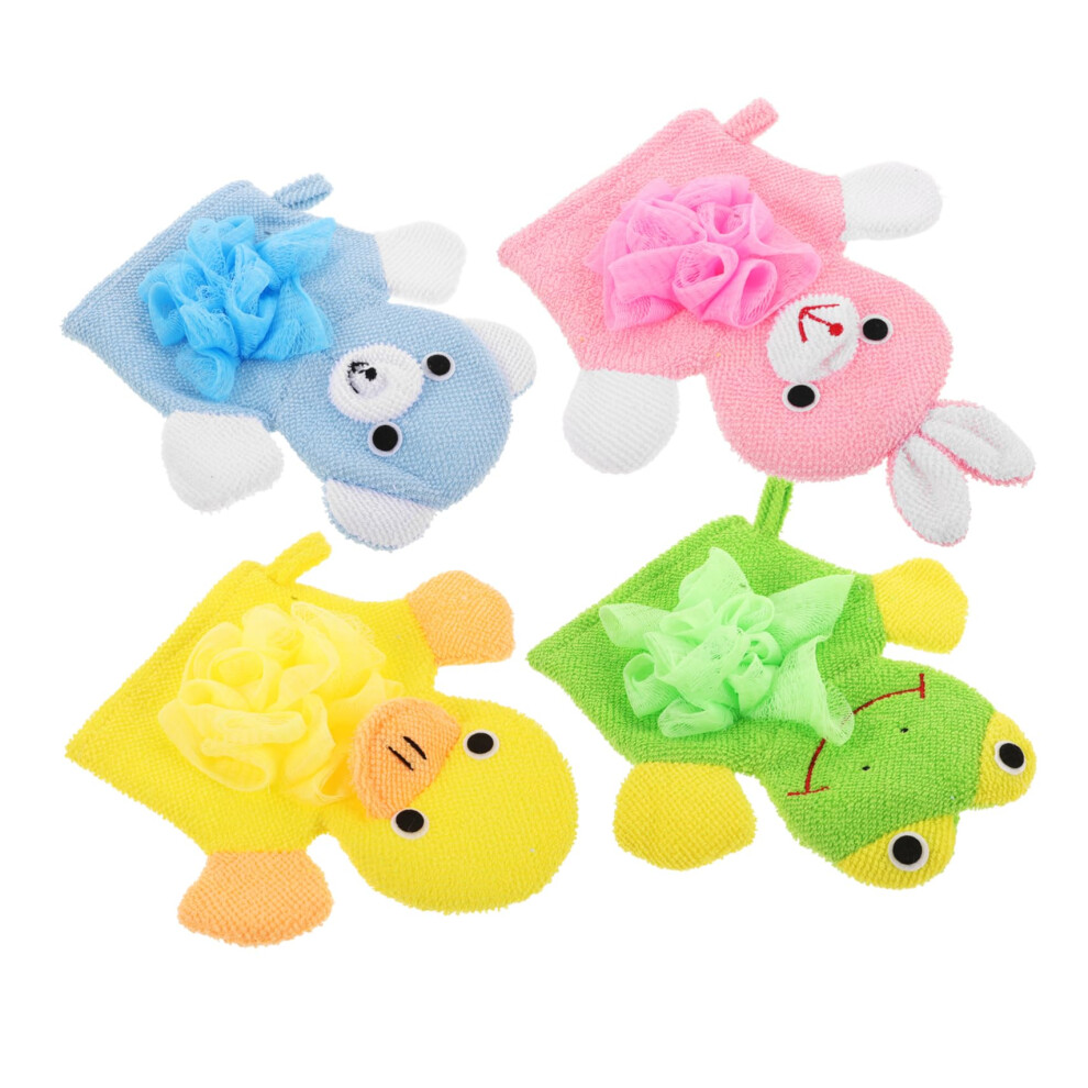 4Pcs Cartoon Bath Gloves Soft Shower Mitts for Duck Rabbit Frog Bear for Bath Cleaning