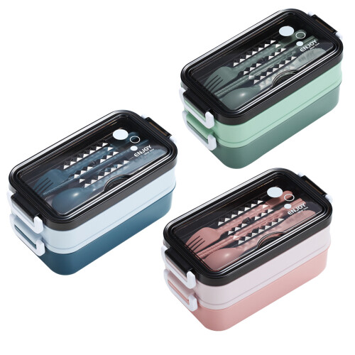 Spill Resistant Double Layer Lunch Box Nonrust Steel-Blue 1