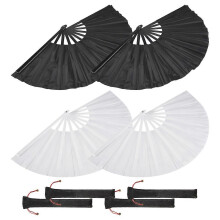 4 Large Folding Silk Hand Fans, Chinese/Japanese Kung Fu/Tai Chi Hand Fans, Folding Dance Fans