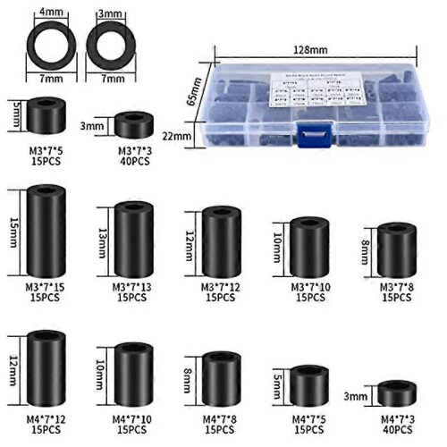 320 pieces electrical socket screw spacers, black nylon round spacer assortment, plastic spacers W 1
