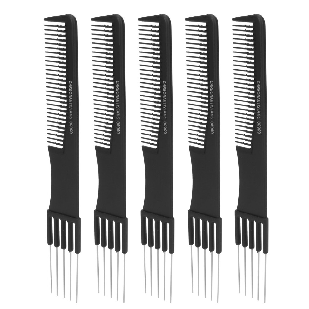 Unisex Black 10Pcs Carbon Lift Teasing Combs With Metal Prong, 19.5 X 3Cm,