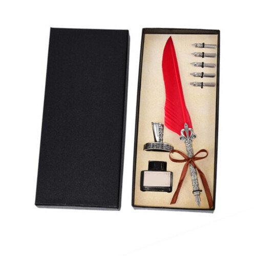 Σετ στυλό Vintage Feather Quill, αντίκα στυλό με ανταλλακτικές μύτες μπουκαλιού μελανιού