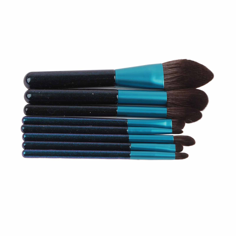 8pcs Blue Makeup Brushes Set, Soft Synthetic, Portable with Bag