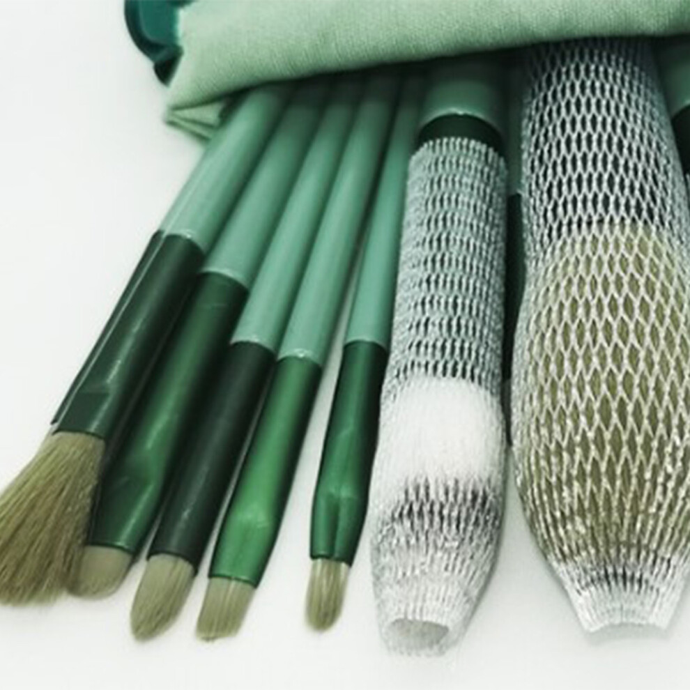 13pcs Green Makeup Brushes, Skin-Friendly, Washable & Portable Bag