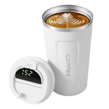 Lightweight 380ml Coffee Cup with Smart Temp Display White 304 Steel