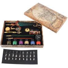 Caneta de luxo para caligrafia: conjunto de tinta para caligrafia com pena, selo de cera para caderno, suporte para caneta vintage gravado, perfeito