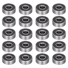 Pack of 20 608-2RS ball bearings - Double rubber sealed miniature deep hole ball bearings compatible with skateboards