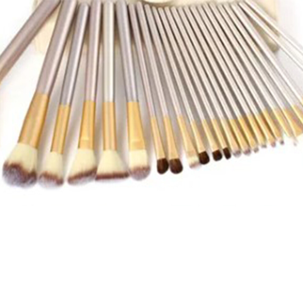 Professional 24 Brush Makeup Set with Wooden Handles and Storage Bag