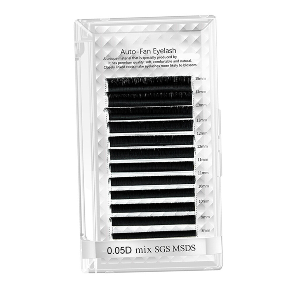Black Auto Fan False Eyelashes 0.05D, Volume Lashes 12 Rows
