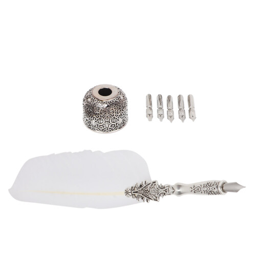Σετ στυλό Quill Antique Feather, κομψό στυλό καλλιγραφίας με φτερό και μύτη από ανοξείδωτο 2