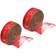 Weihnachtsband mit Drahtdesign, leuchtend rotes und weißes Satinband zum Verpacken von Geschenken, Basteln und Dekorieren, 1,9 cm breit, exklusives