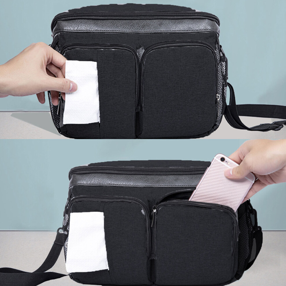 Convenient Diaper Bag Multi-Pocket And Large Capacity For Strollers Black