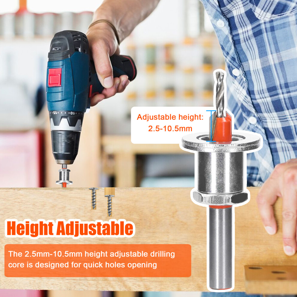 8mm Shank Carbide Countersink Router Bit, Adjustable 2.5-10.5mm