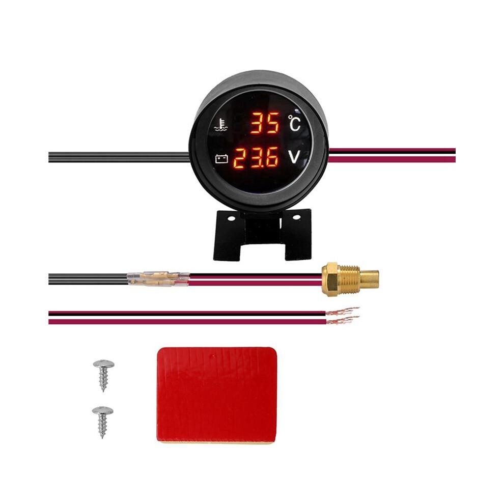 Round Led Digital Car Truck Water Temp Gauge Temperature Sensor Temperatura Moto + Voltmeter Volt Voltage Meter 2 In 1 A 6033394137483
