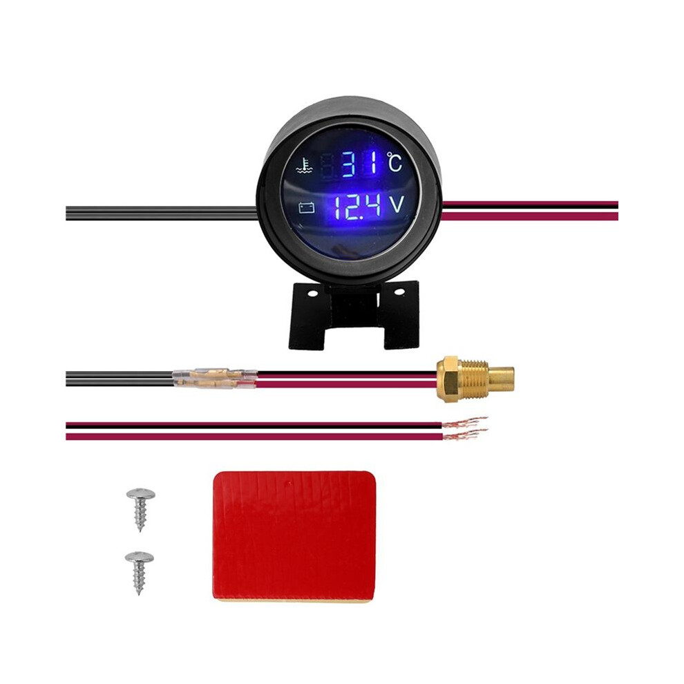 Round Led Digital Car Truck Water Temp Gauge Temperature Sensor Temperatura Moto + Voltmeter Volt Voltage Meter 2 In 1 B 4712030703337