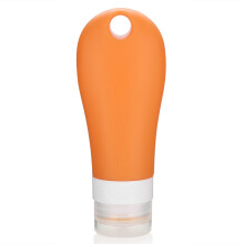 Tragbare Reiseflasche, umweltfreundliches Silikonmaterial, nachfüllbarer Behälter für Shampoo, Duschgel, Handdesinfektionsmittel, Farbe Orange, 90
