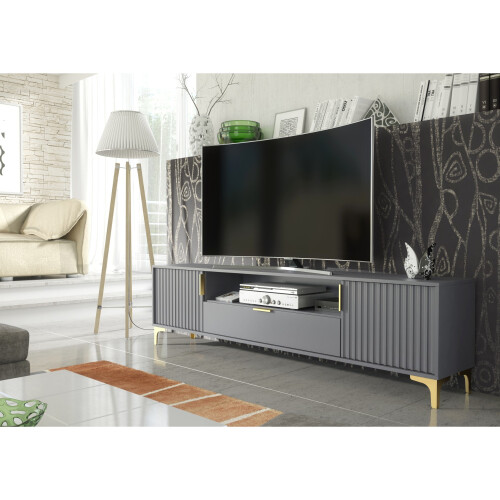 TV Unit 200cm Tide Crest - Dark Grey & Gold 1
