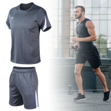 Herren grauer Polyester-Trainingsanzug, lockere Jogging-Shorts & Hemd, M