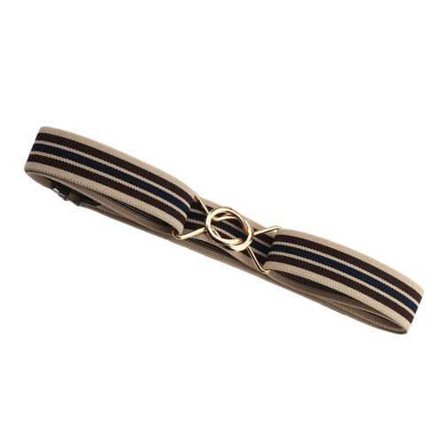 Stretchy Polyester Belt-Apricot brown and bl Round buckle