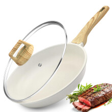 GiPP Nonstick Frying Pan Skillet with Lid - 24cm White Granite Non Sti
