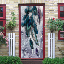 Door Mural Sticker Peacock Feather Self Adhesive Vinyl Removable Decal Art Decor 77x200 cm