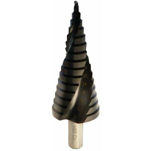 TiAIN Coating Step Drill Bit for Stainless Steel, Efficient Swarf Clearance Multi-Material Compatibility 4-32mm 15 Step Sizes, M35 Cobalt