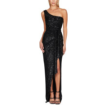 Elegantes Maxikleid für Damen, Meerjungfrauen-Silhouette mit hohem Schlitz, glitzerndes, figurbetontes Abendkleid mit verdecktem Reißverschluss und