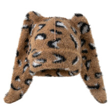 Acryl-Strickmütze mit gepunktetem Leopardenmuster,-khaki