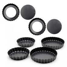 Set of 6 Non Stick Black Carbon Steel Tart Pans with Removable Bases
