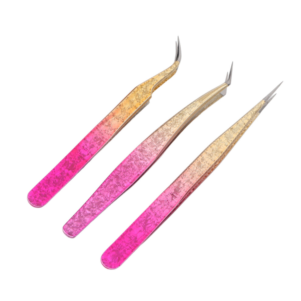 Stainless Steel 3pcs Nail Art Tweezer Set, Gradient Color, Manicure Nippers
