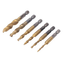 Set of 6 HHS Fine Pitch Threaded Drill Taps for Drilling and Tapping Metal