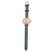 Damen-Ultra-Dünn grüne Lederarmband Quartz-Uhr 27g Casual Dress
