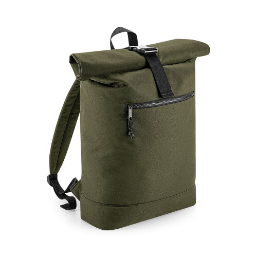 BagBase (One Size, Military Green) BagBase Unisex Recycled Roll-Top Backpack